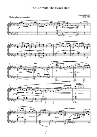 Debussy The Girl With The Flaxen Hair score for Piano