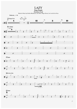 Deep Purple Lazy score for Drums