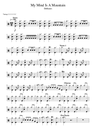 Deftones My Mind Is A Mountain score for Drums