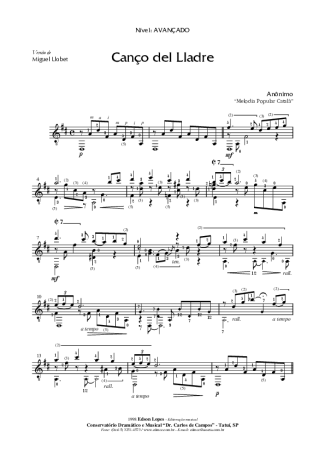 Desconhecido Canço del Lladre score for Acoustic Guitar