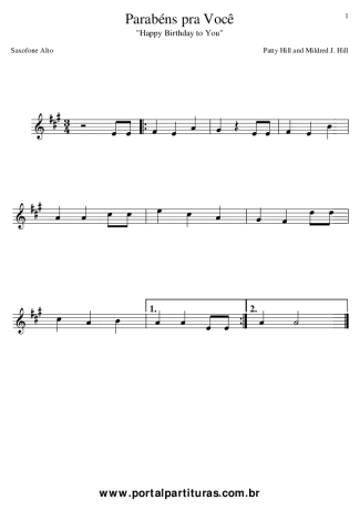 Desconhecido Parabéns Pra Você (Happy Birthday to You) score for Alto Saxophone