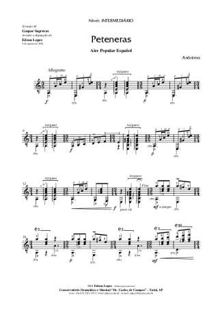 Desconhecido Peteneras score for Acoustic Guitar