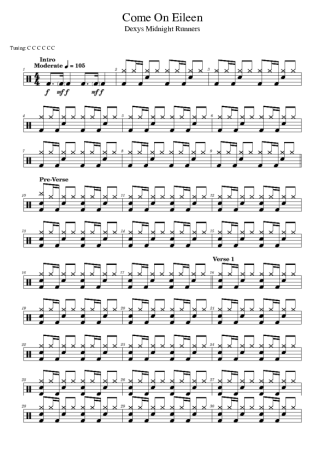 Dexys Midnight Runners Come On Eileen score for Drums