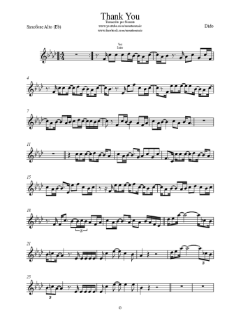 Dido Thank You score for Alto Saxophone