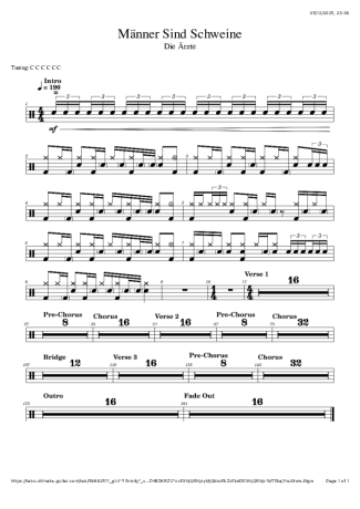 Die Ärzte Männer Sind Schweine (drums 2) score for Drums