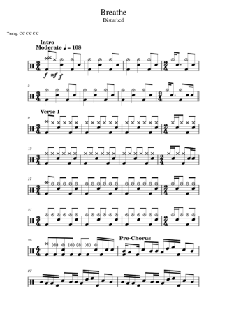 Disturbed Breathe score for Drums