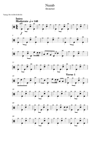 Disturbed Numb score for Drums