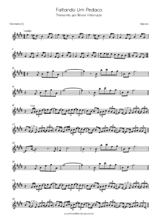 Djavan Faltando Um Pedaco score for Clarinet (C)