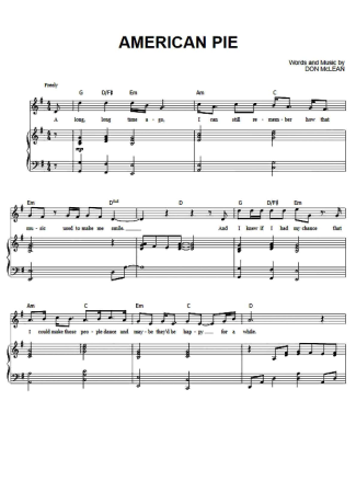 Don McLean American Pie score for Piano