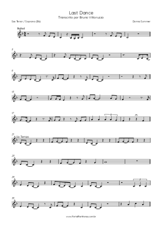 Donna Summer Last Dance score for Tenor Saxophone Soprano (Bb)