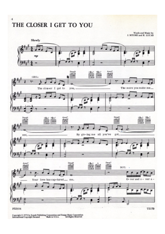 Donny Hathaway The Closer I Get To You score for Piano