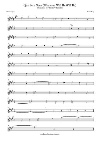Doris Day Que Sera Sera (Whatever Will Be Will Be) score for Clarinet (C)