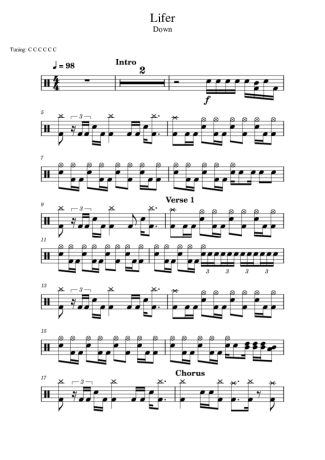 Down Lifer score for Drums