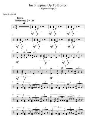 Dropkick Murphys I´m Shipping Up To Boston score for Drums