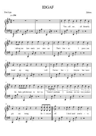 Dua Lipa IDGAF score for Piano