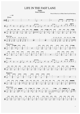 Eagles Life In The Fast Lane score for Drums
