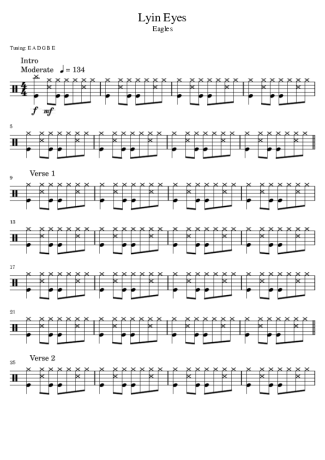 Eagles Lyin´ Eyes score for Drums