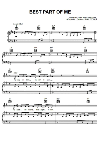 Ed Sheeran Best Part Of Me (feat Yebba) score for Piano