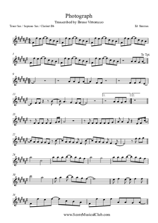 Ed Sheeran Photograph score for Tenor Saxophone Soprano (Bb)