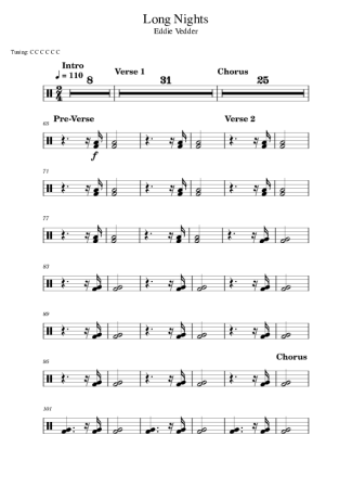 Eddie Vedder Long Nights score for Drums