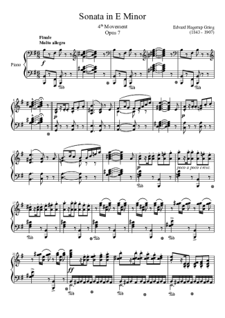 Edvard Grieg Sonata in E Minor Opus 7 4th Movement score for Piano