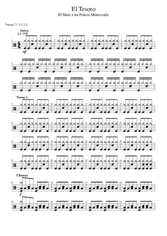 El Mató A Un Policía Motorizado El Tesoro score for Drums