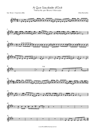 Elba Ramalho Ai Que Saudade DOcê score for Tenor Saxophone Soprano (Bb)