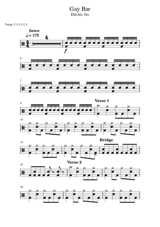 Electric Six Gay Bar score for Drums