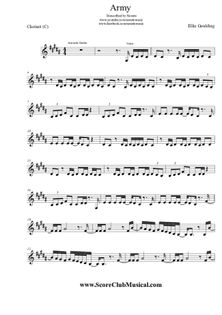 Ellie Goulding  Army score for Clarinet (C)