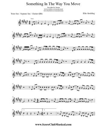 Ellie Goulding  Something In The Way You Move score for Clarinet (Bb)