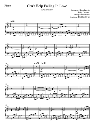 Elvis Presley Cant Help Falling In Love score for Piano
