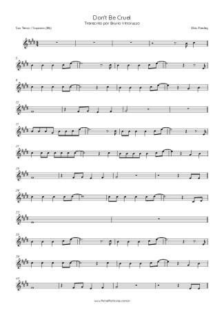 Elvis Presley Don´t Be Cruel score for Tenor Saxophone Soprano (Bb)