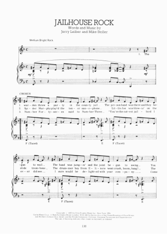 Elvis Presley Jailhouse Rock score for Piano