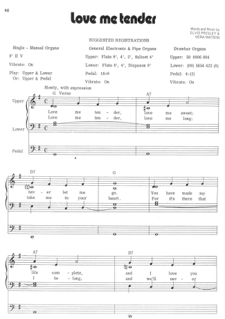 Elvis Presley Love Me Tender score for Piano