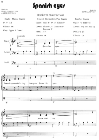 Elvis Presley Spanish Eyes score for Piano