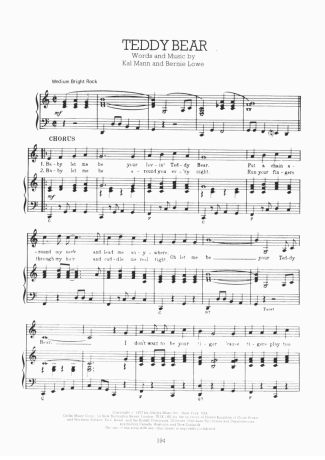 Elvis Presley Teddy Bear score for Piano