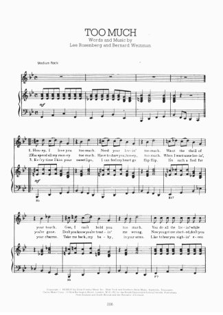 Elvis Presley Too Much score for Piano