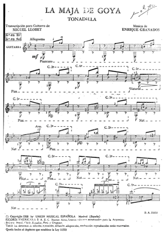Enrique Granados La Maja De Goya (Tonadilla) score for Acoustic Guitar
