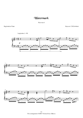 Enya Watermark score for Piano