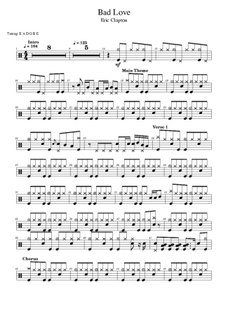 Eric Clapton Bad Love score for Drums