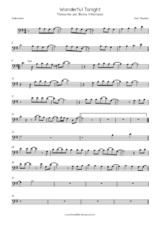 Eric Clapton Wonderful Tonight score for Cello