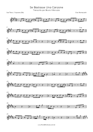Eros Ramazzotti Se Bastasse Una Canzone score for Tenor Saxophone Soprano (Bb)