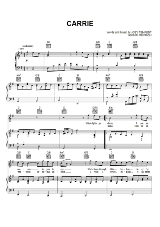 Europe Carrie score for Piano