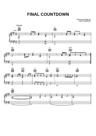 Europe The Final Countdown score for Piano