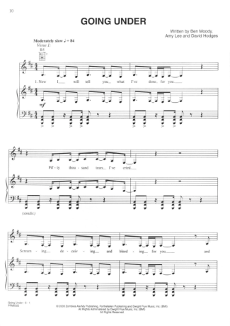 Evanescence  score for Piano