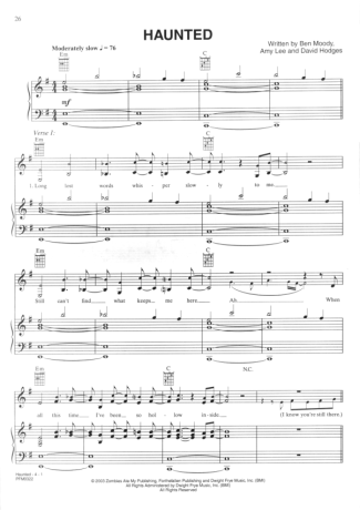 Evanescence Haunted score for Piano