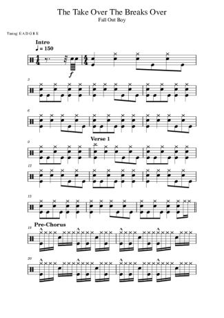 Fall Out Boy The Take Over The Breaks Over score for Drums