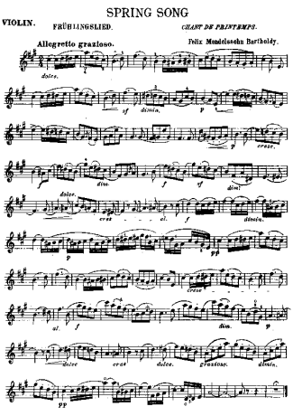 Felix Mendelssohn Spring Song 3 score for Violin