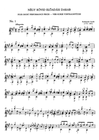 Ferdinando Carulli Four Short Performance Pieces score for Acoustic Guitar