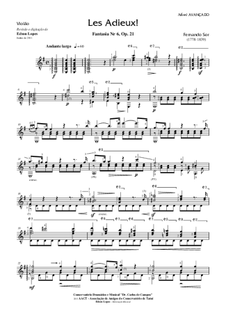 Fernando Sor Les Adieux (Fantasia Nr 6) Op. 21 score for Acoustic Guitar